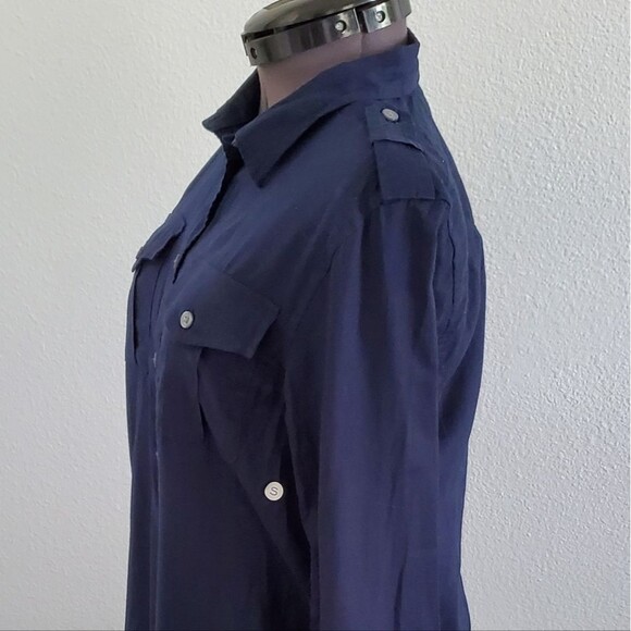 NWT GH Bass & Co Women's Button-down Shirt Small Navy Cotton Basic Classic - Picture 4 of 9